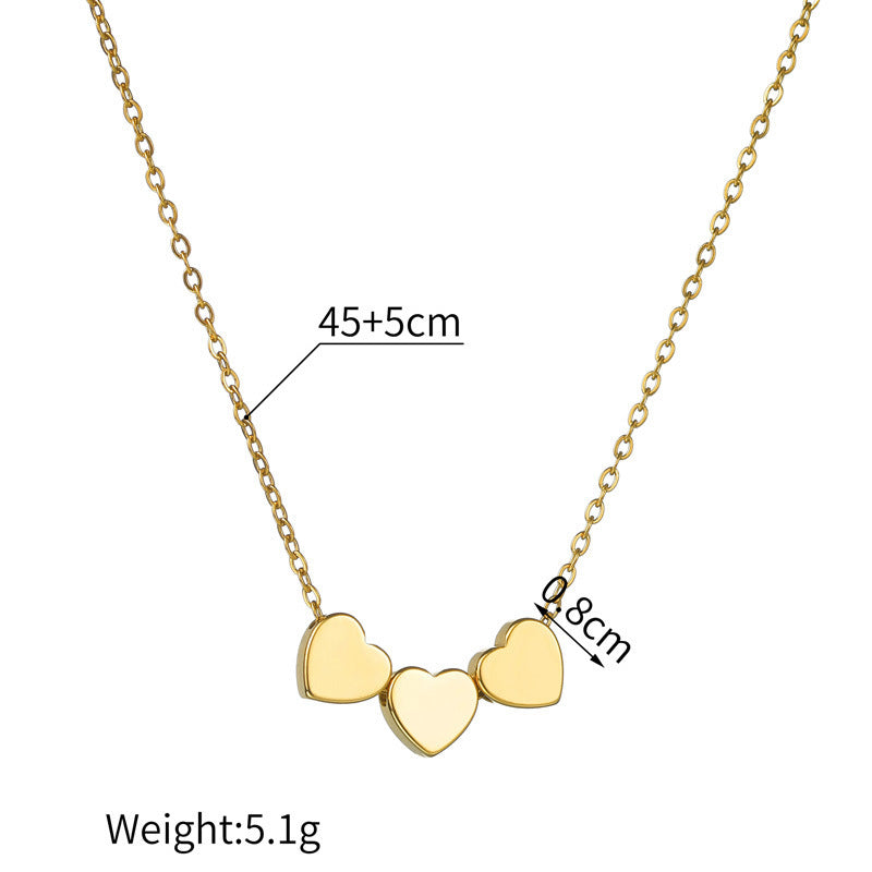 Stainless Steel Three-heart Pendant Necklace With Laser Engraving