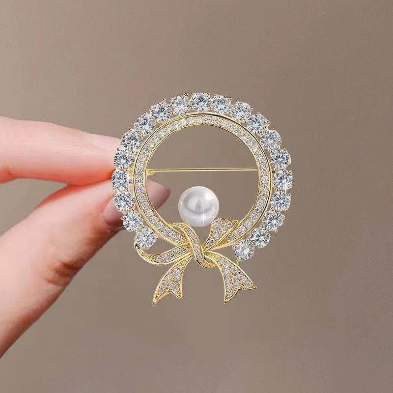 Rhinestone Bow Pearl Brooch Corsage Clothing Suit Matching