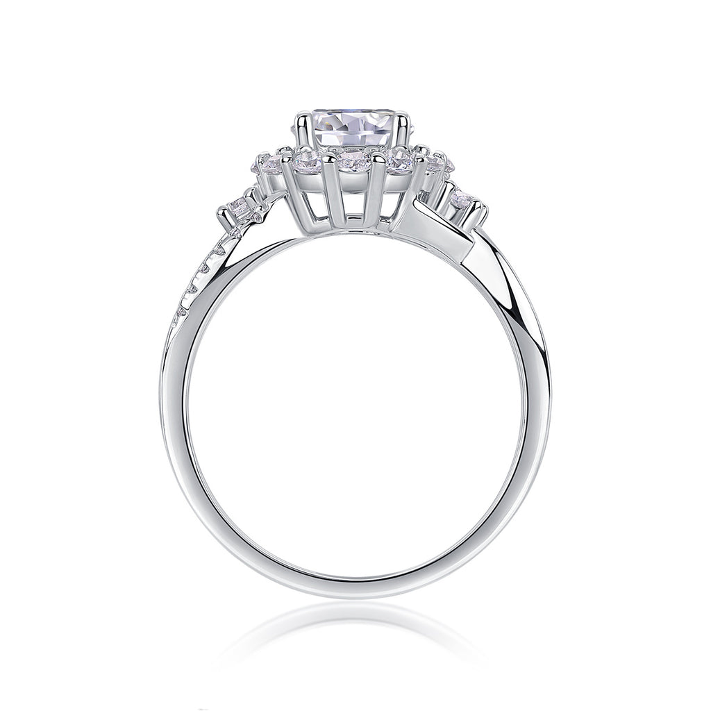 Snow Lotus - Set With 2-carat Top-quality Moissanite S925 Silver And Gold-plated Diamond Wedding Ring. The Ring Can Be Inspected With A Diamond Pen