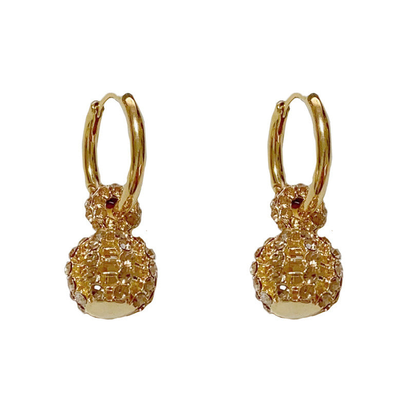 Coffee Color Full Diamond Hollow Ball Ball Ear Clip