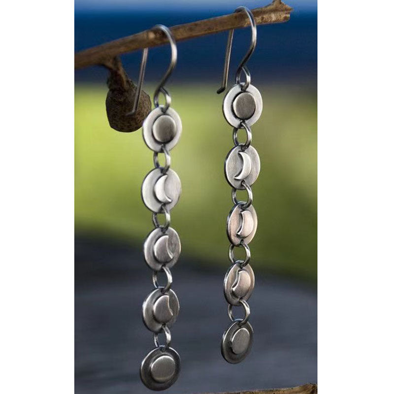 Geometric Disc Handmade Moon Long Earrings