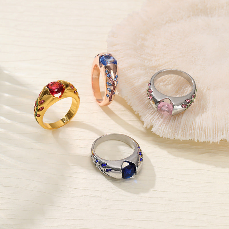 Leaf Style Zirconium Inlaid Ring, Simple And Stylish