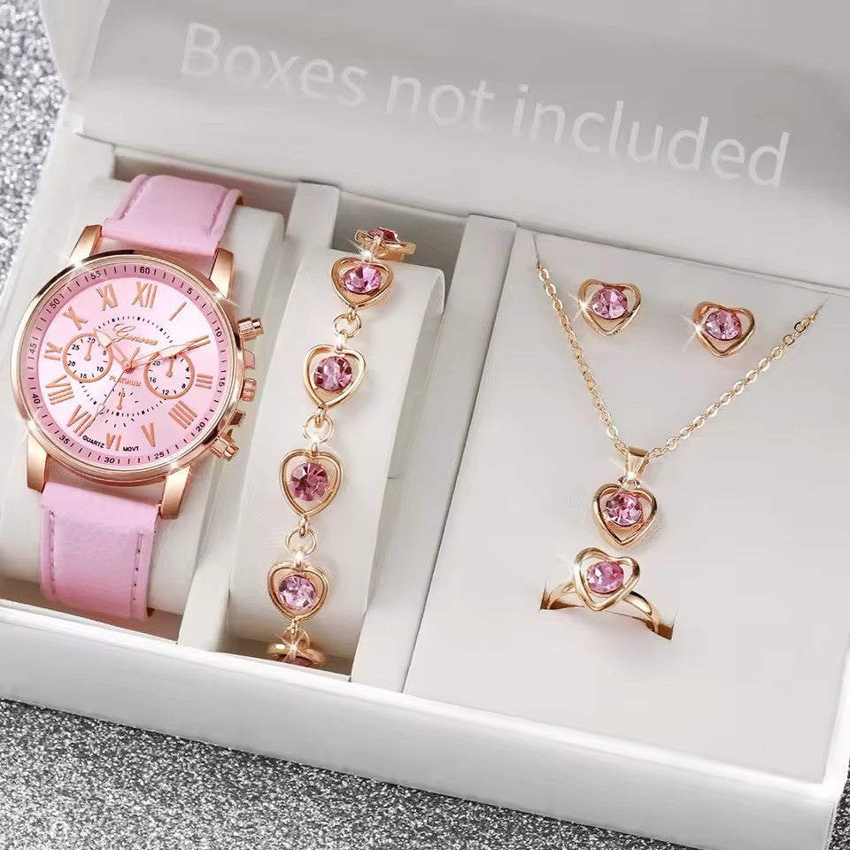 Women's Simple Belt Watch Love Jewelry Gift Suit
