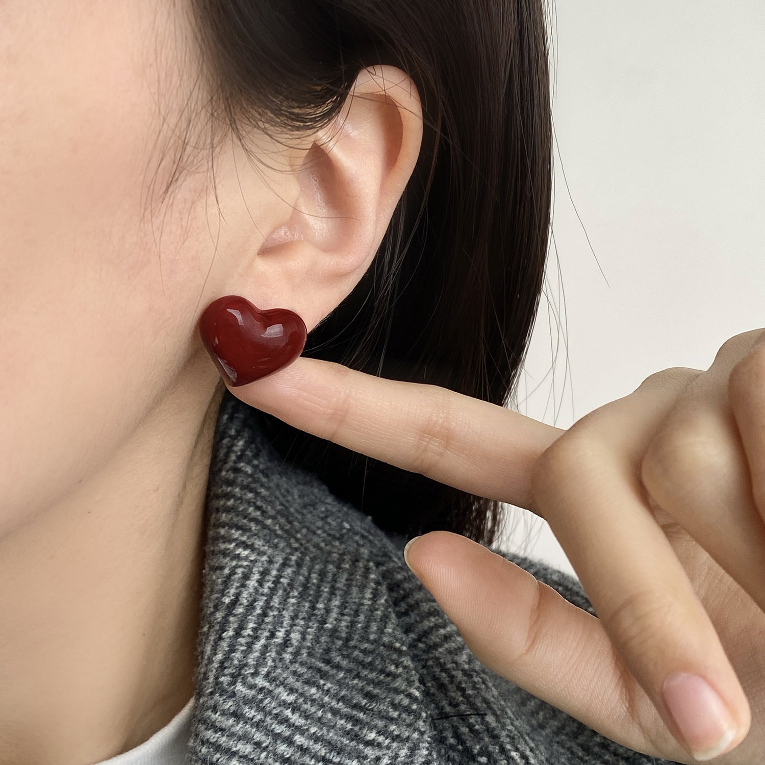 Red Drip Glaze Love Ear Clip No Piercing Stud Earrings