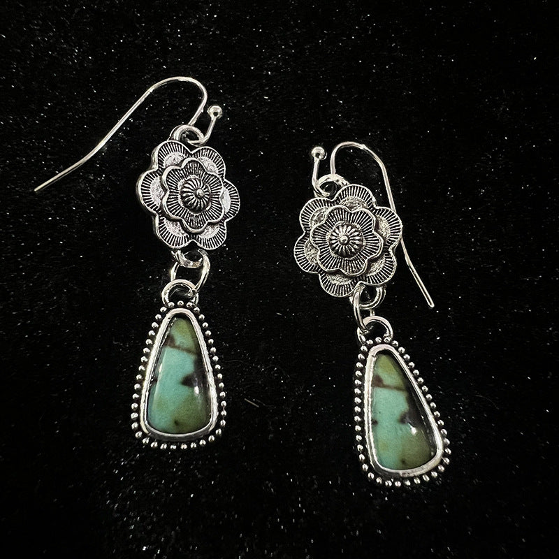 Vintage Botanical Floral Tassel New Chinese Style Unique Metal Carved Earrings