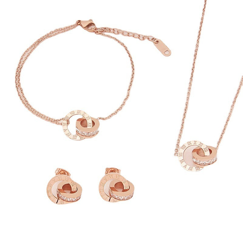 Rome Double Ring Necklace Women Titanium Steel High-end Sense Does Not Fade