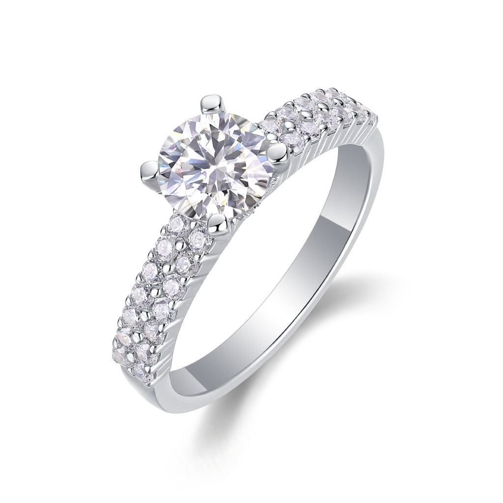 Diamond Shines At Heart - Set With 1-carat Top-quality Moissanite S925 Silver And Platinum-plated Diamond Wedding Ring. The Ring Can Be Tested With A Diamond Pen