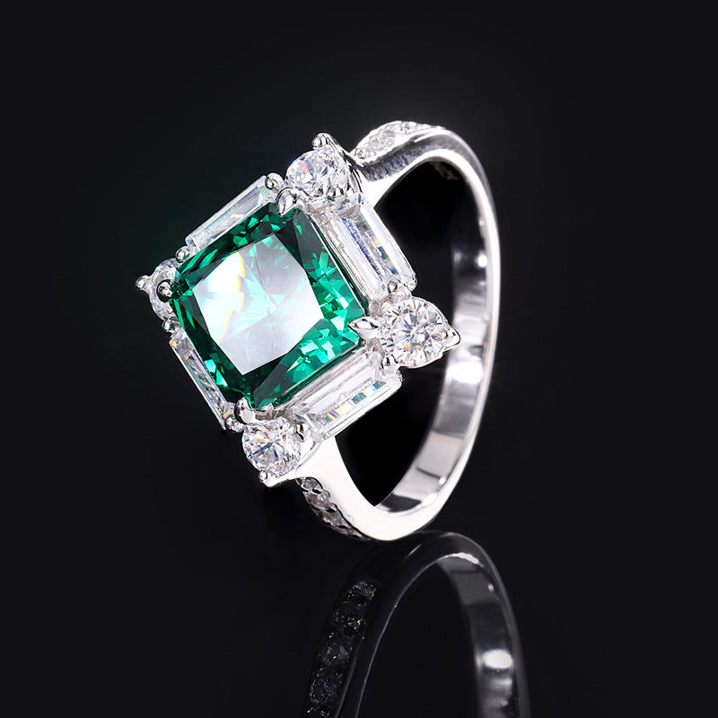 S925 Silver High Carbon Emerald Diamond Princess Square Diamond Set