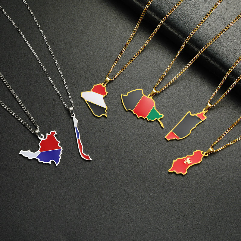 Countries Map Drop Oil Necklace Pendant