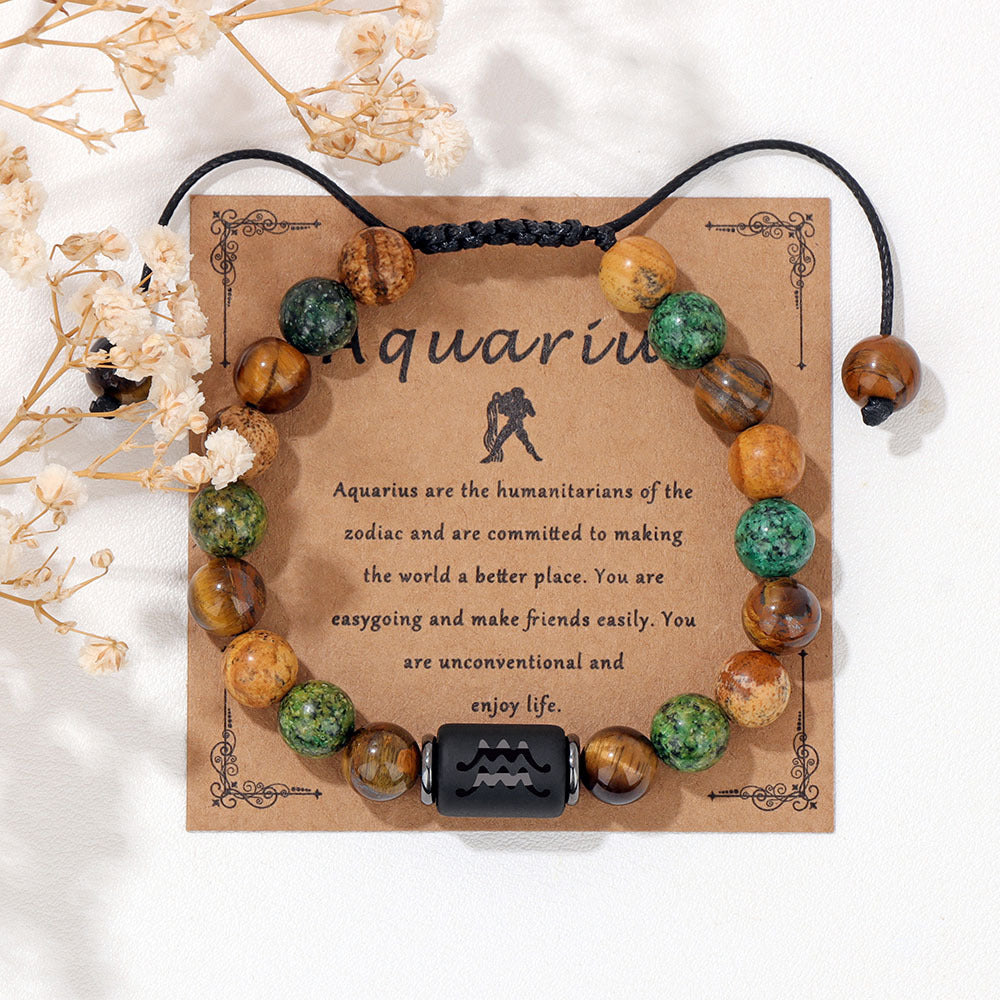 12 Constellation Woven Men's Retro Natural Stone Bracelet