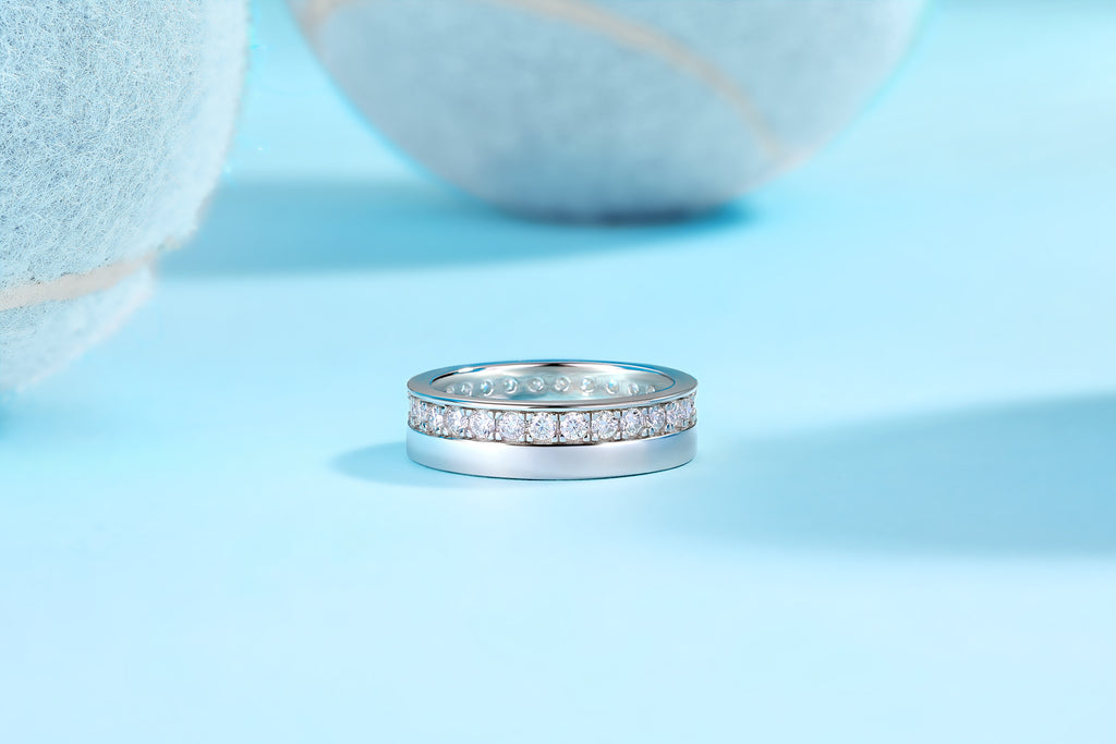 Star River - Set With Top-quality Moissanite S925 Silver And Gold-plated Diamond Wedding Ring. The Ring Can Be Inspected With A Diamond Pen