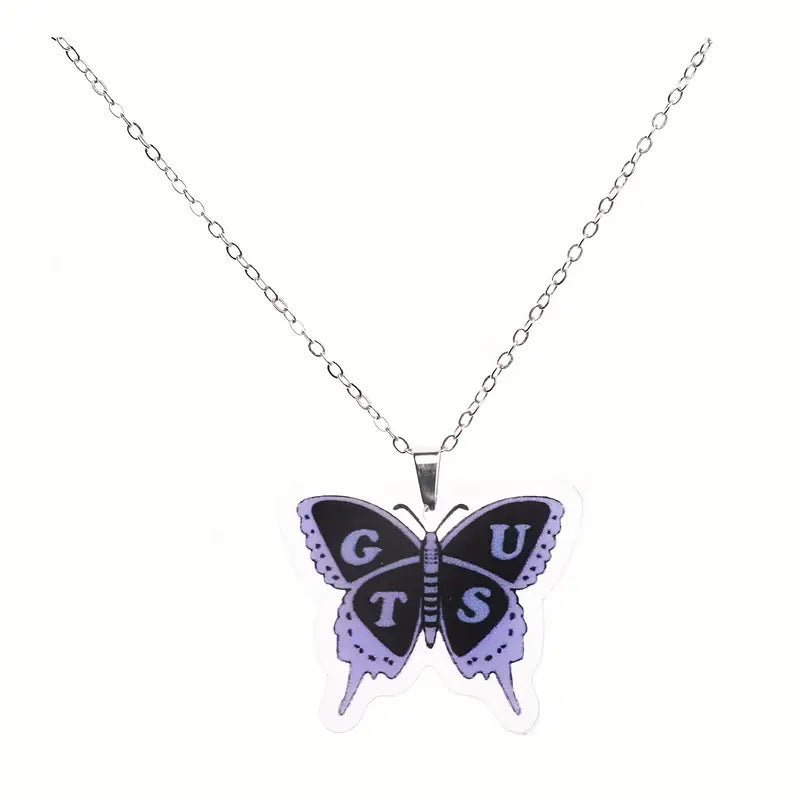 Acrylic Sweet Cool Style Purple Butterfly Necklace Earrings