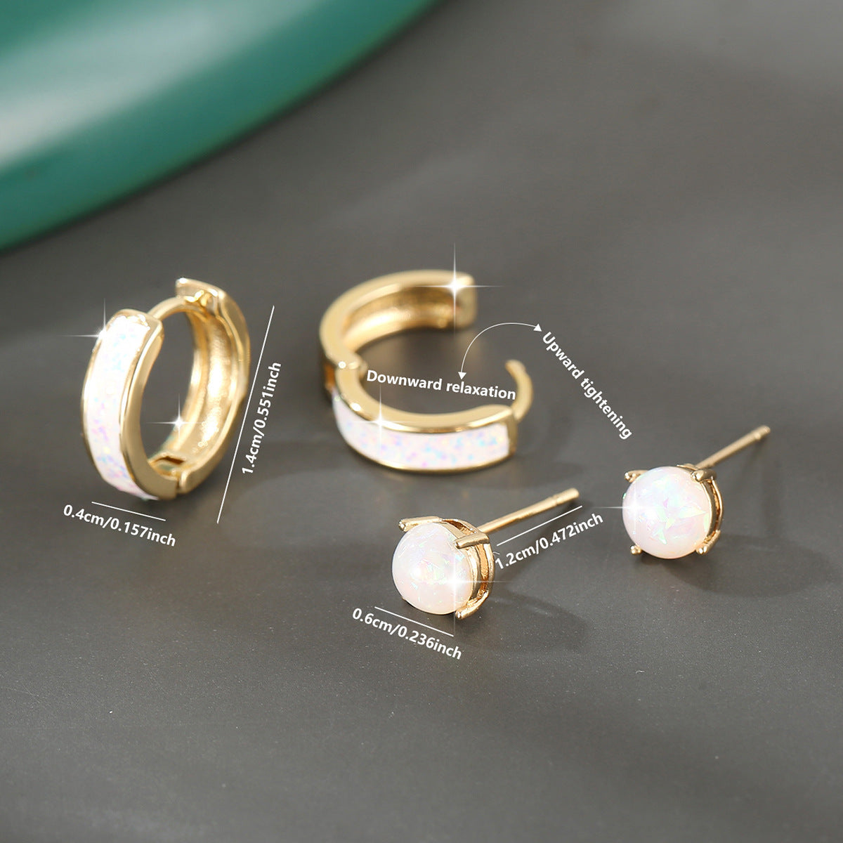 Luxury Temperament Copper Inlaid Opal Round Ear Clip