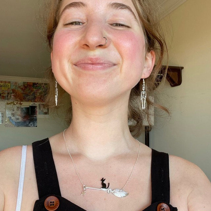 Halloween Ornaments Black Cat Necklace For Women