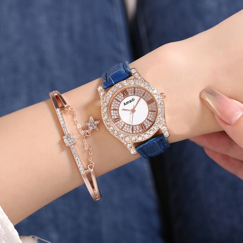 Women's Diamond-embedded Roman Face Simple Fashion All-match Quartz Watch Gift Box