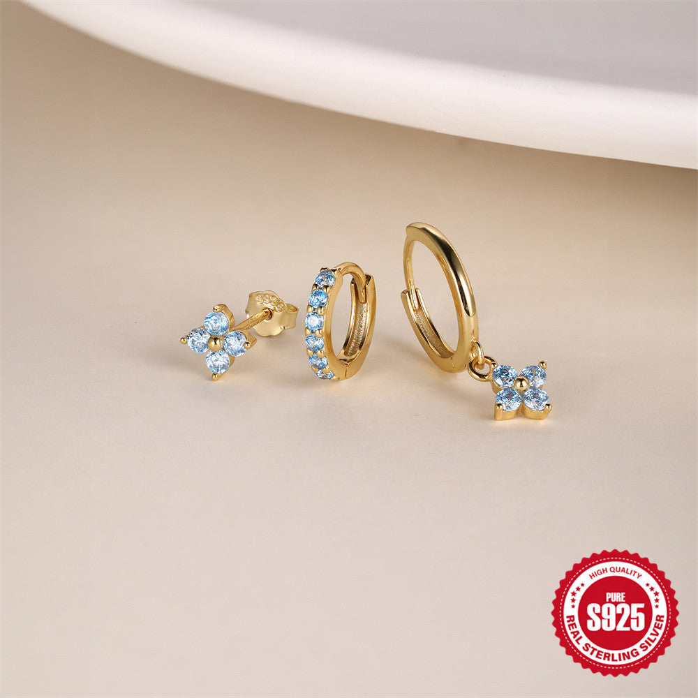 S925 Sterling Silver Geometric Classic Petals Diamond Ear Ring