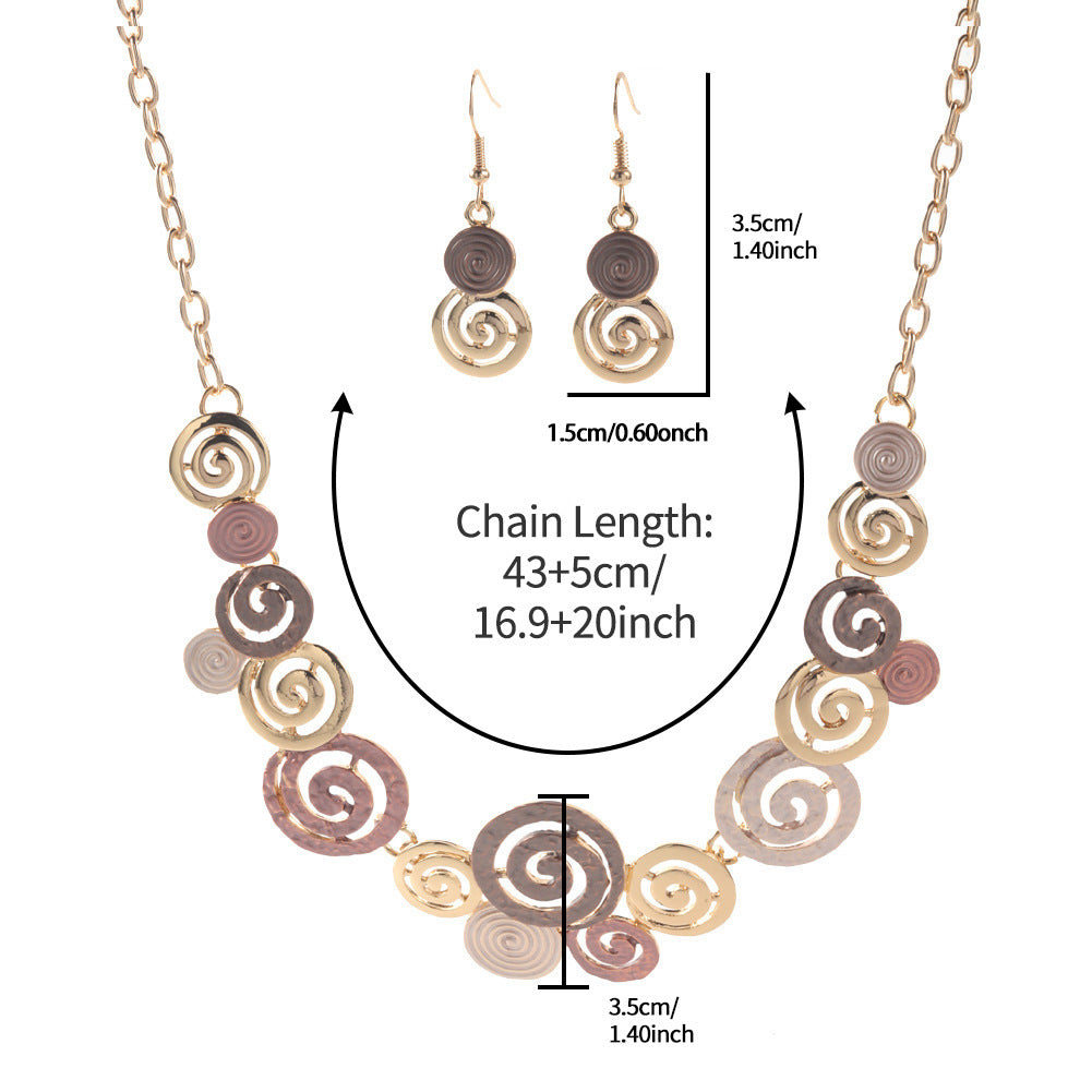 Zinc Alloy Geometric Round Spiral Color Oil Necklace Hollow Design Eardrop Set