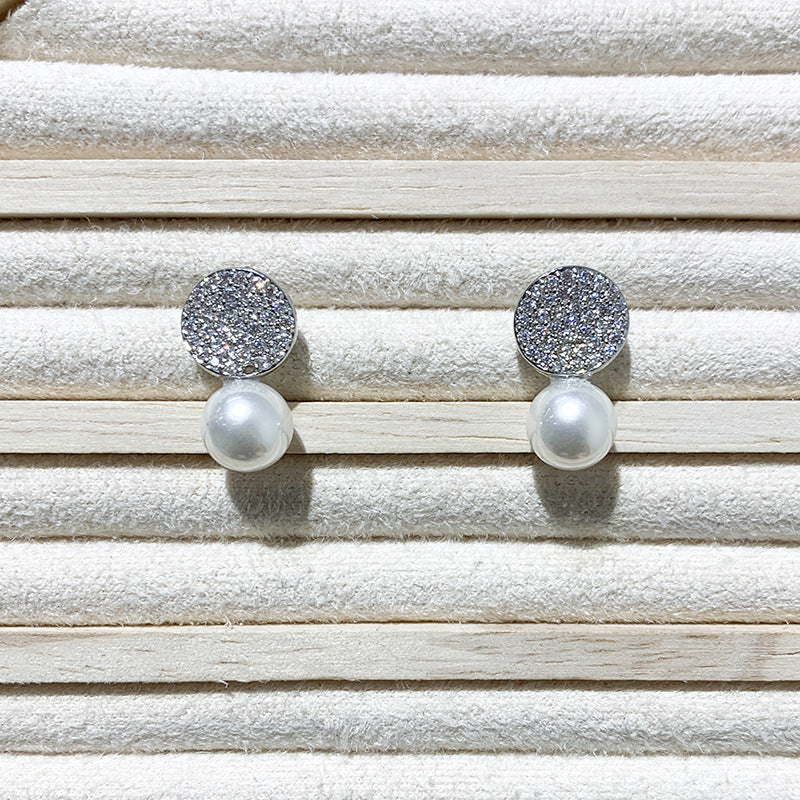 Elegant And Versatile Round Diamond Studded Pearl Earrings