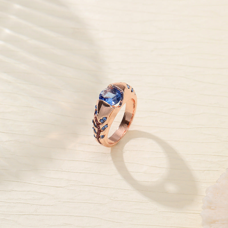 Leaf Style Zirconium Inlaid Ring, Simple And Stylish