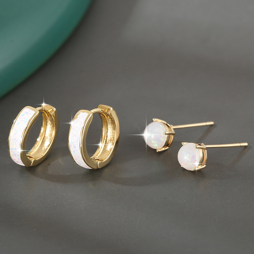 Luxury Temperament Copper Inlaid Opal Round Ear Clip