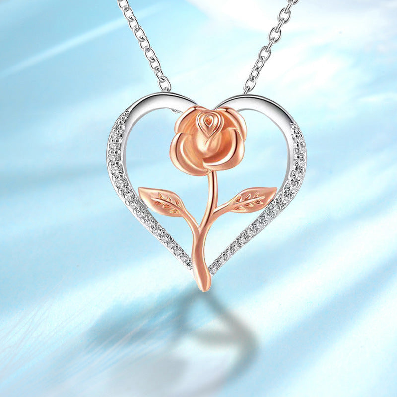 Necklace S925 Fashion European And American Style Heart-shaped Rose