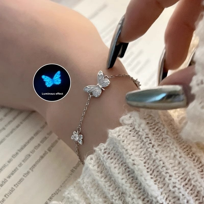 Sterling Silver Luminous Butterfly Bracelet Necklace Earrings Luminous