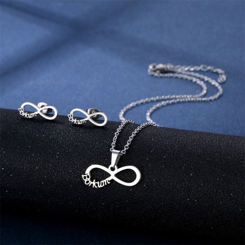 Stainless Steel Necklace Ear Stud Combination Suit