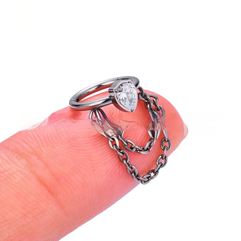 Titanium Alloy Inlaid Zircon Hanging Double Chain Ear Studs