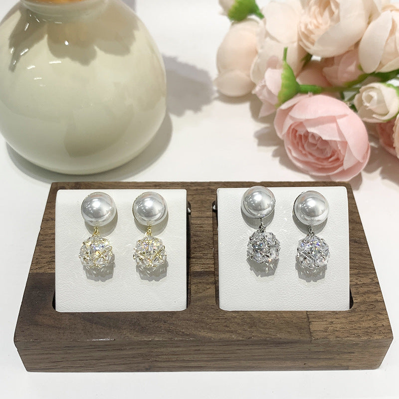 Fashion Micro Inlaid Square Diamond Pearl Earrings For Women