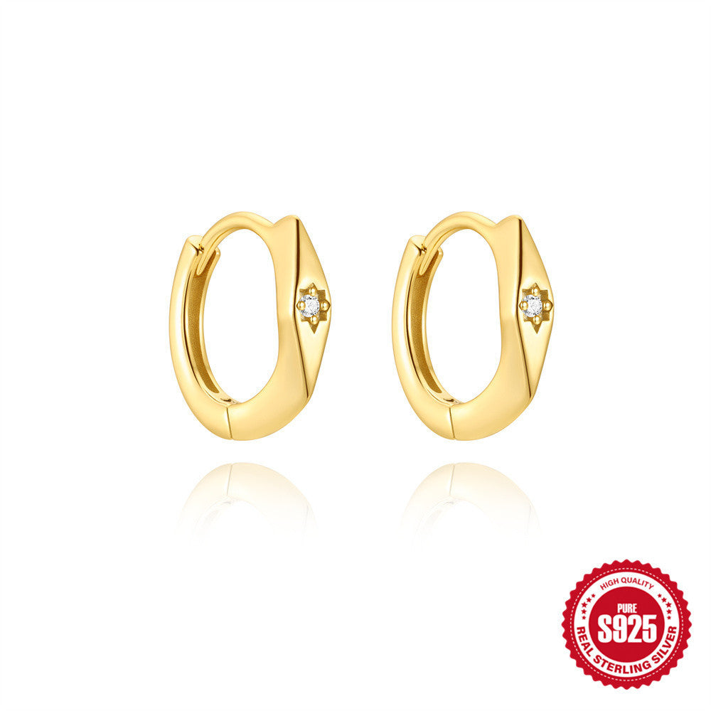 S925 Sterling Silver Geometric Wide Face Diamond XINGX Ring Ear Ring