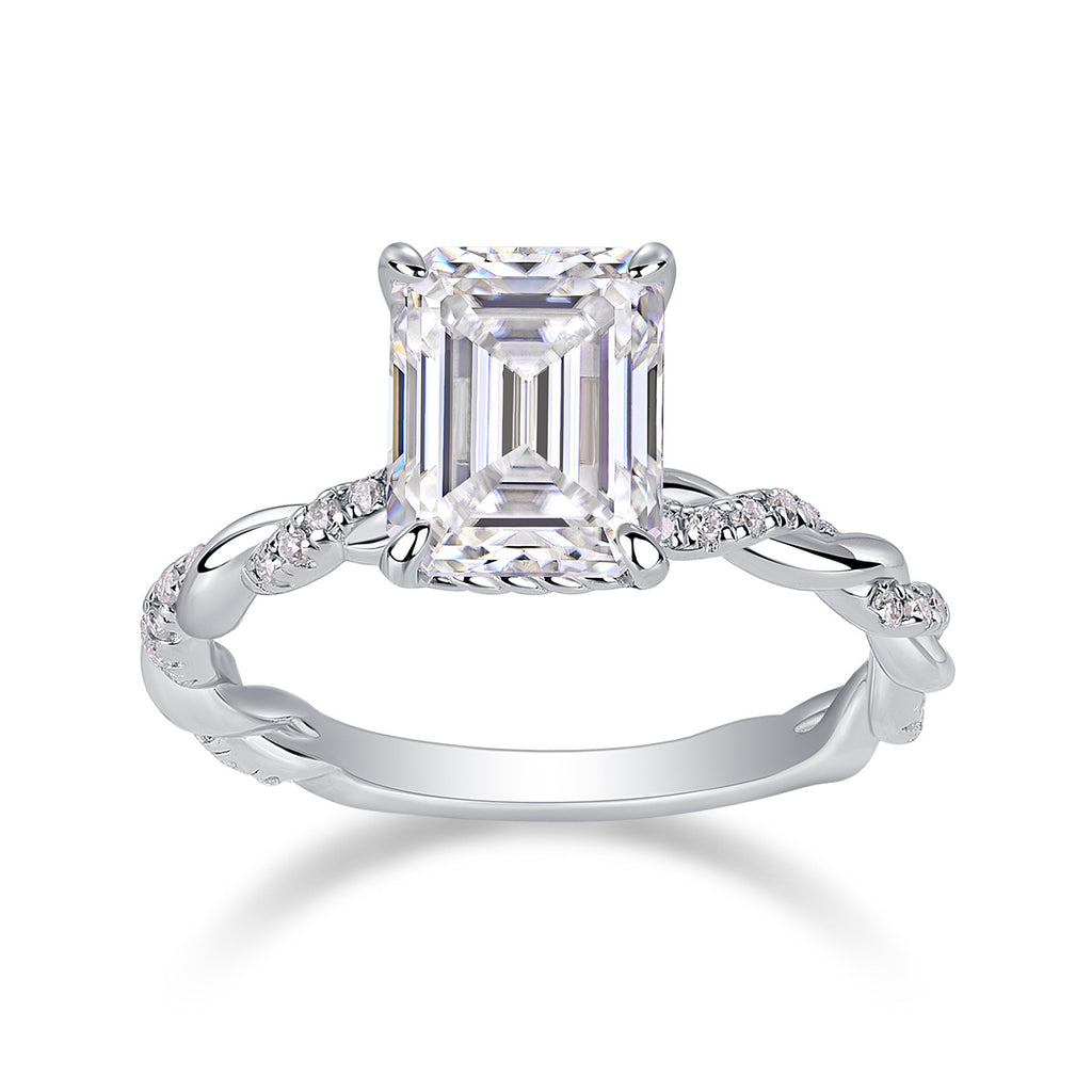 Chasing Light - A Wedding Ring Set With Top-quality Octagonal Moissanite S925 In Silver And Platinum-plated. The Ring Can Be Inspected With A Diamond Pen