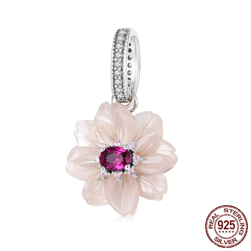 Eternal Flower S925 Sterling Silver Pendant Parts Beaded