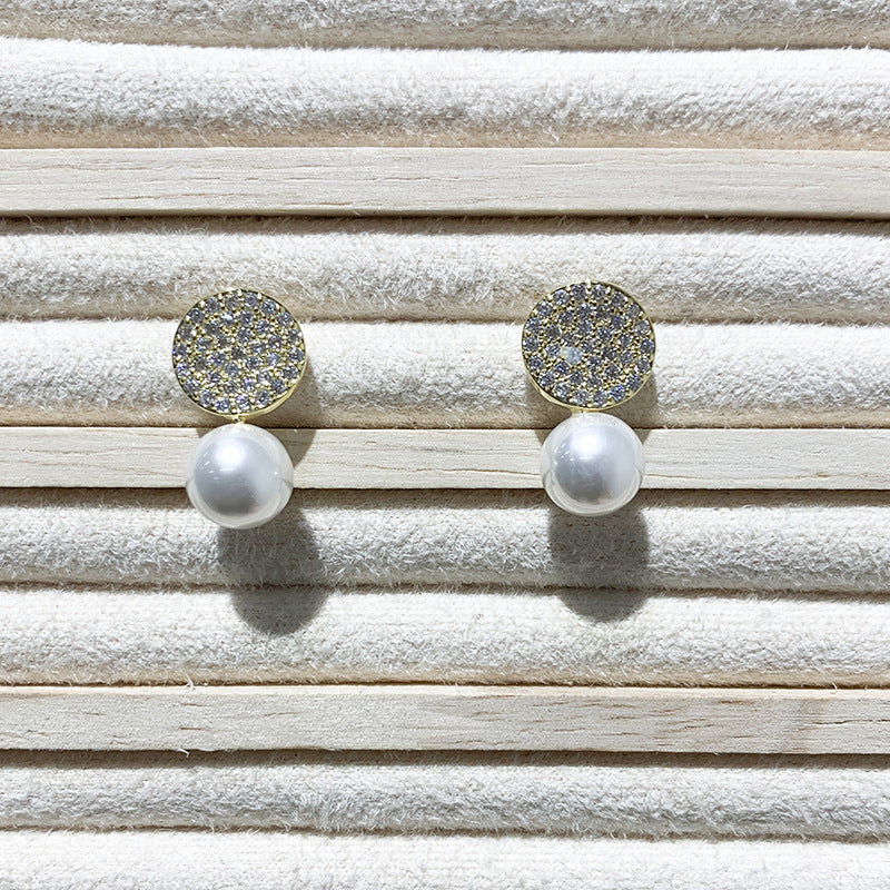 Elegant And Versatile Round Diamond Studded Pearl Earrings
