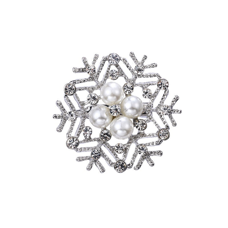 Minimalist Pearl Floral Brooch With Diamond Flower Accessory Pin