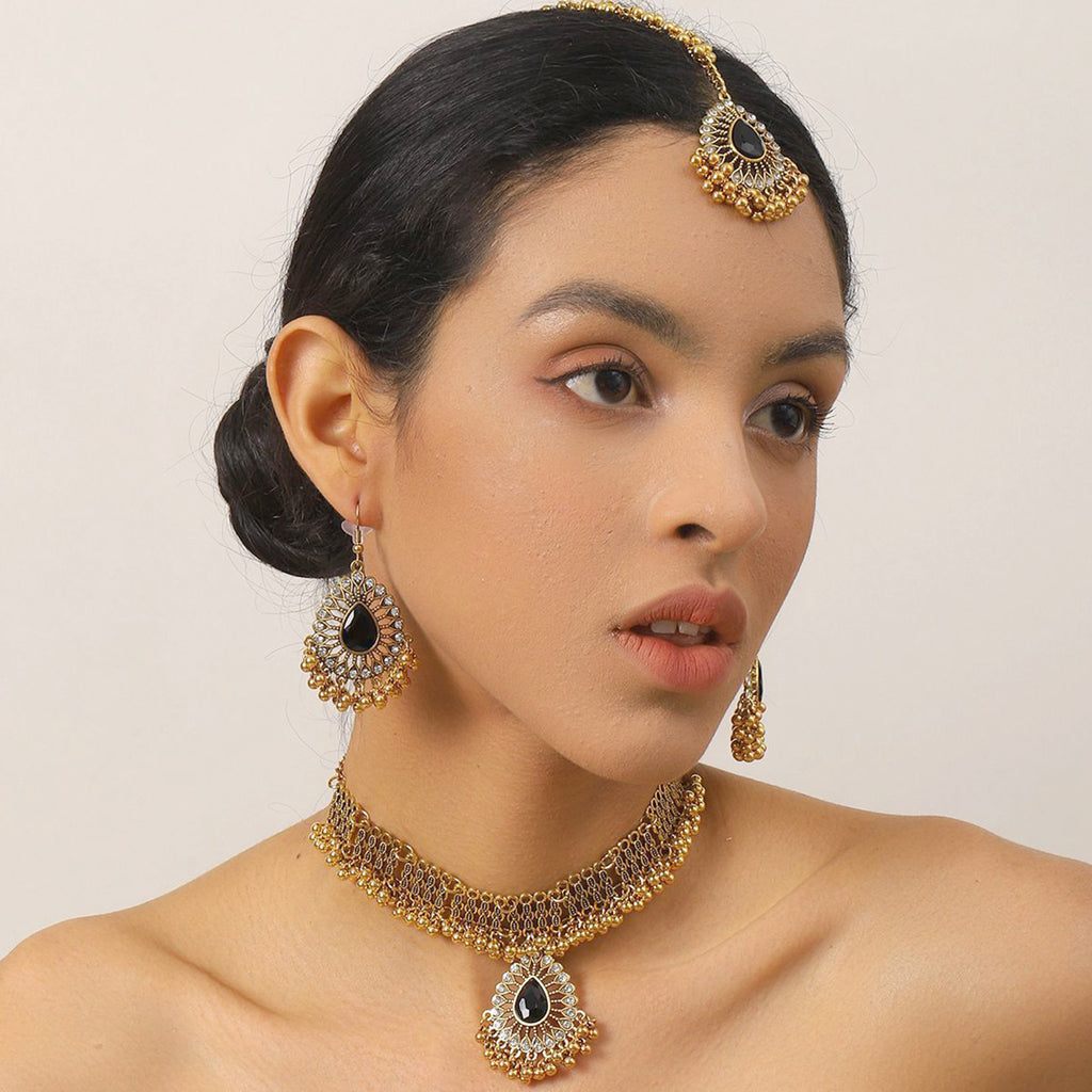 Indian Gem Pearl Pendant Tassel Three-piece Fashion Retro