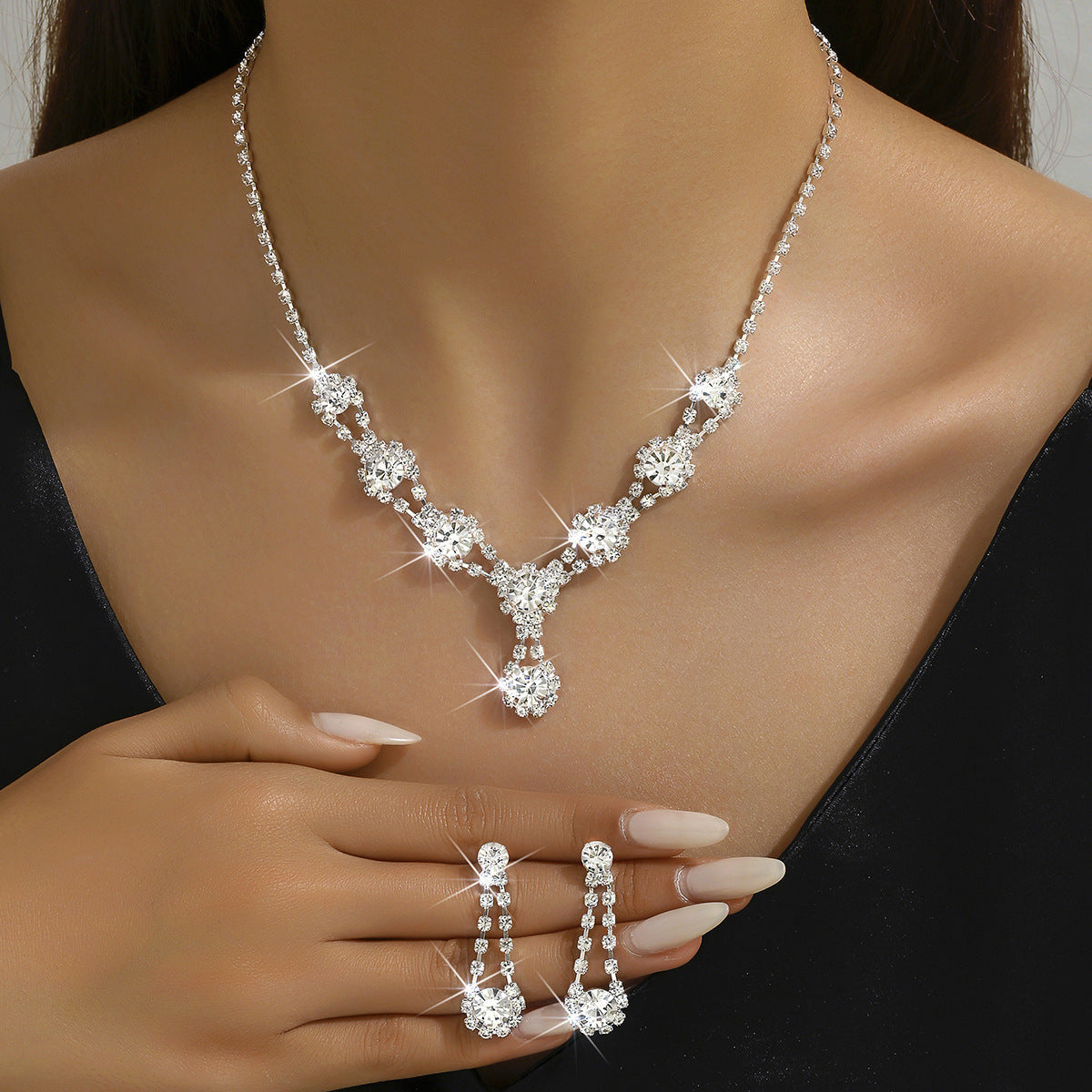Hot Selling Simple High-grade Rhinestone Crystal Necklace Earrings