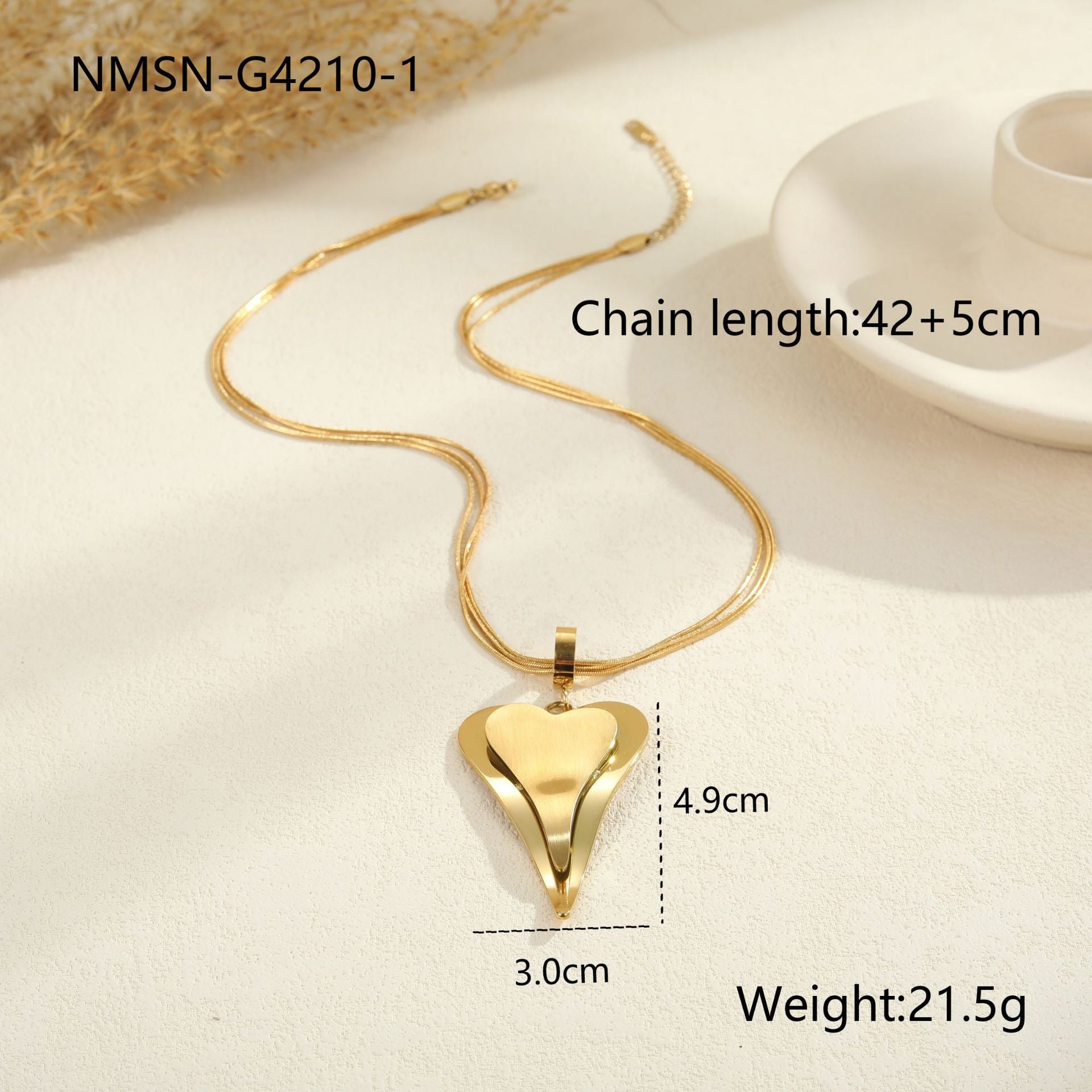 Double Heart Snake Bones Chain Stainless Steel Design Sense