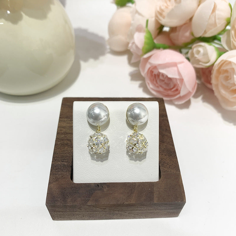 Fashion Micro Inlaid Square Diamond Pearl Earrings For Women