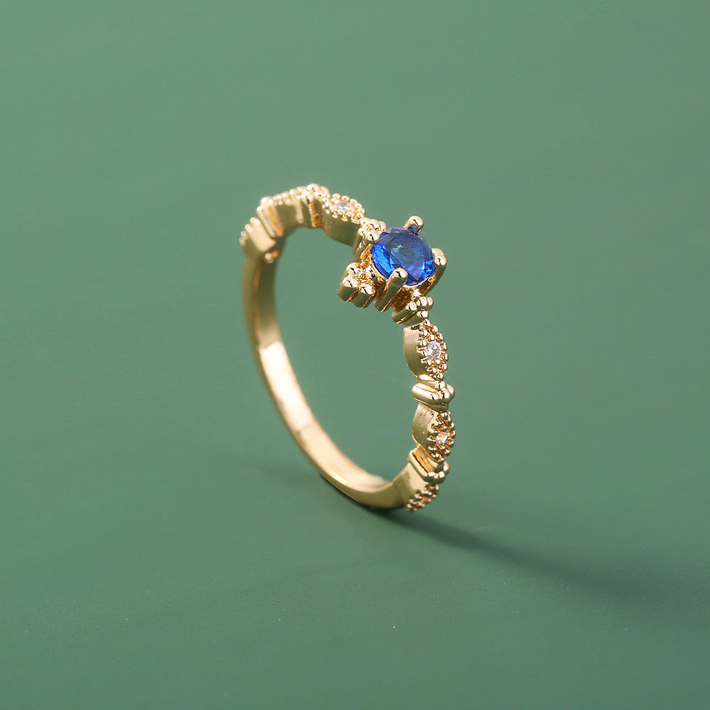 Niche Metal Zircon Ring Gem Ring Adjustable