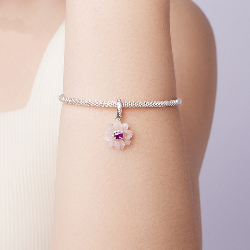 Eternal Flower S925 Sterling Silver Pendant Parts Beaded