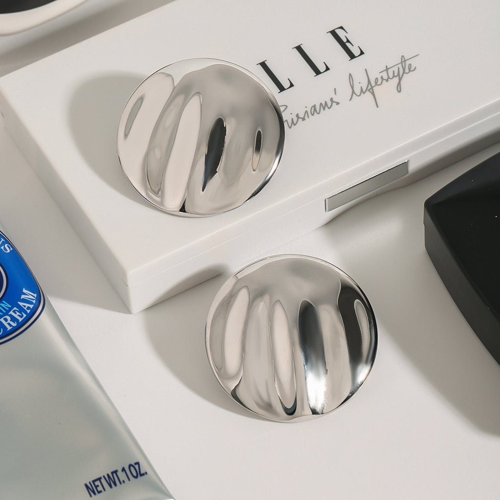 Stud Steel Color Stainless Steel Round Wave Earrings