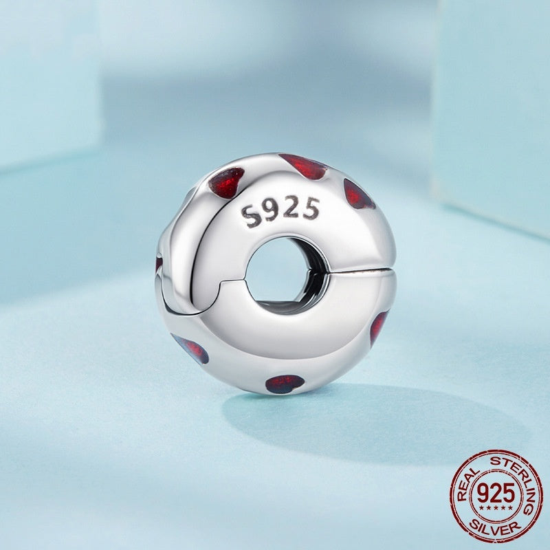 Red Heart-shaped Oil Dripping Heart-shaped S925 Sterling Silver Spacer Beads