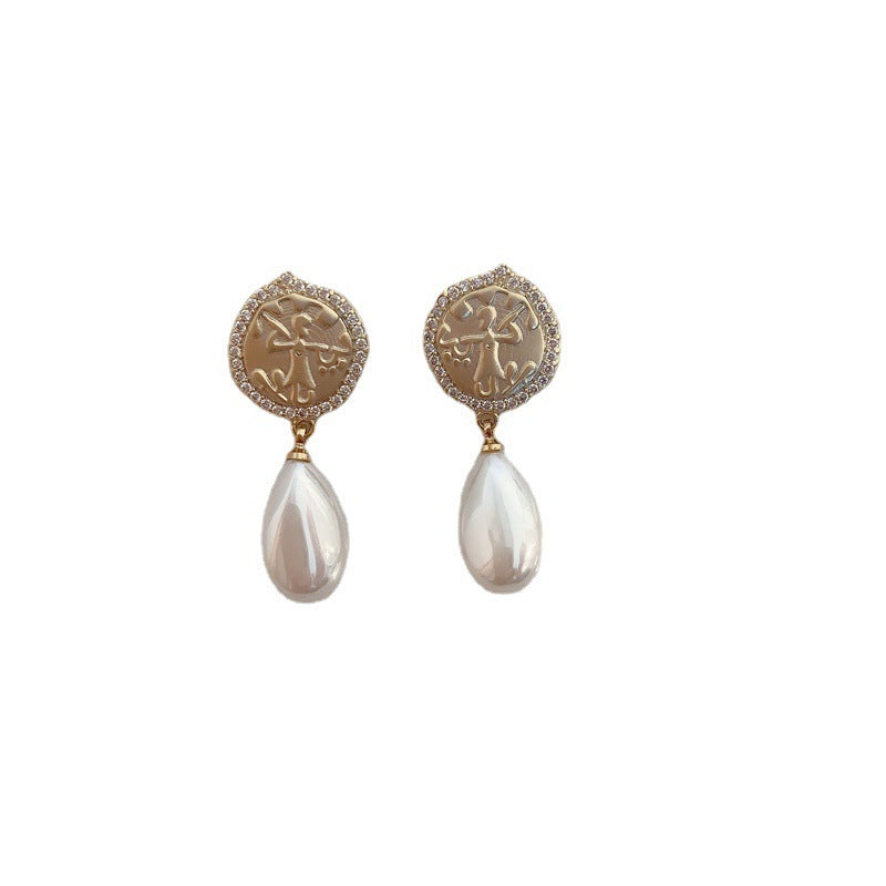 Water Drop Pearl Earrings Female Micro Inlaid Zircon