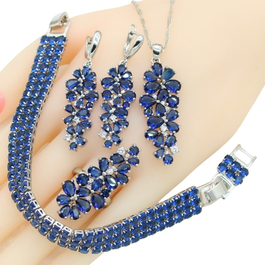 Zircon Inlaid Necklace Earring Ring Bracelet Popular Ornament