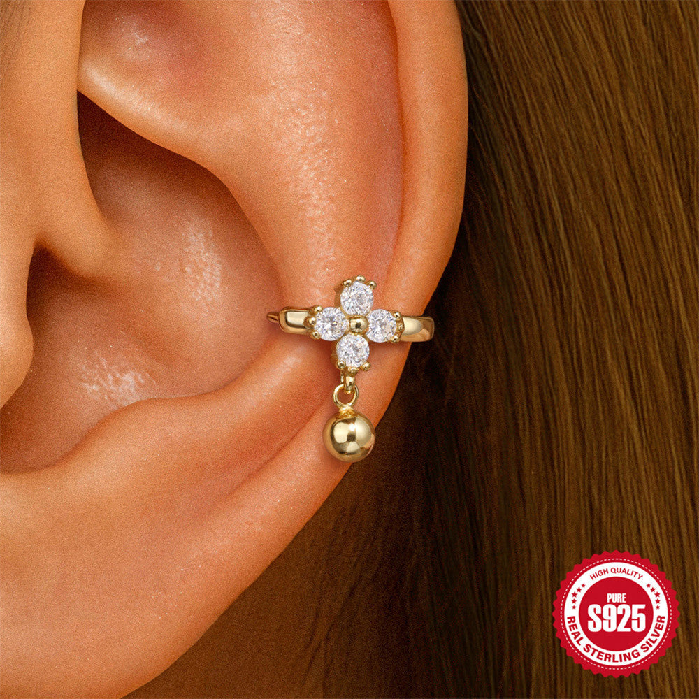 S925 Sterling Silver Clover Flower Diamond Ear Clip