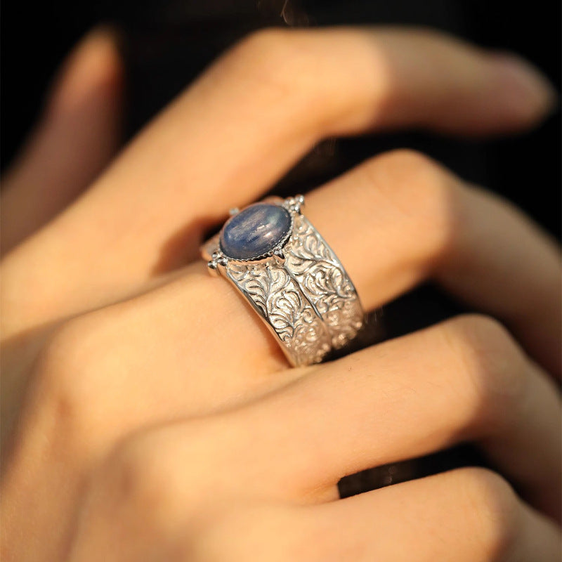 Heavy Industry Retro Vine Pattern Women's Vintage Wide Band Ring