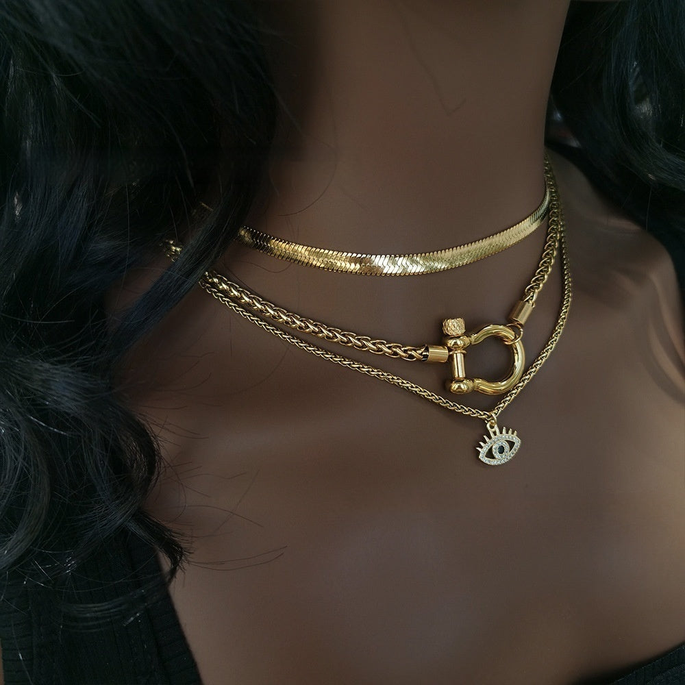 Electroplated 18K Gold High Quality Polished Climbing Button Carabiner Necklace