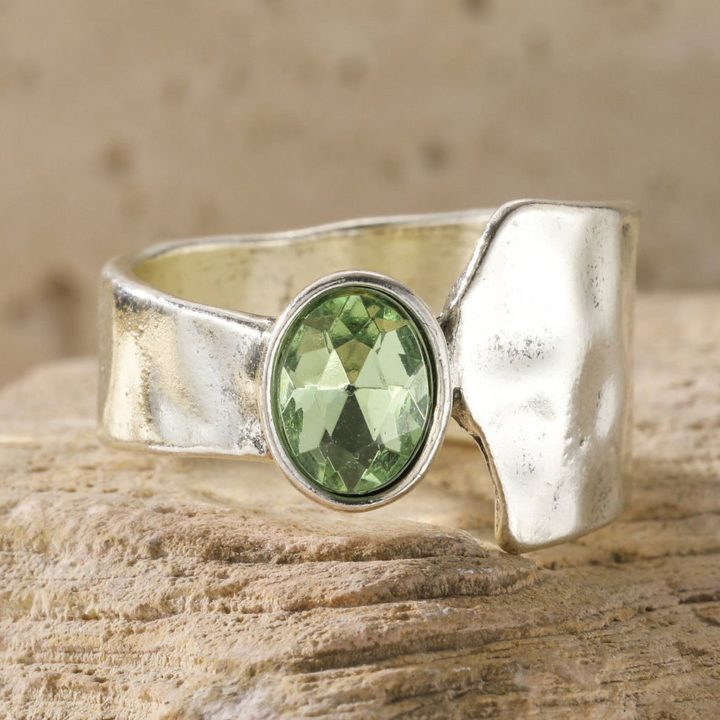Retro Cross-border Hit Hammered Green Gemstone Ring