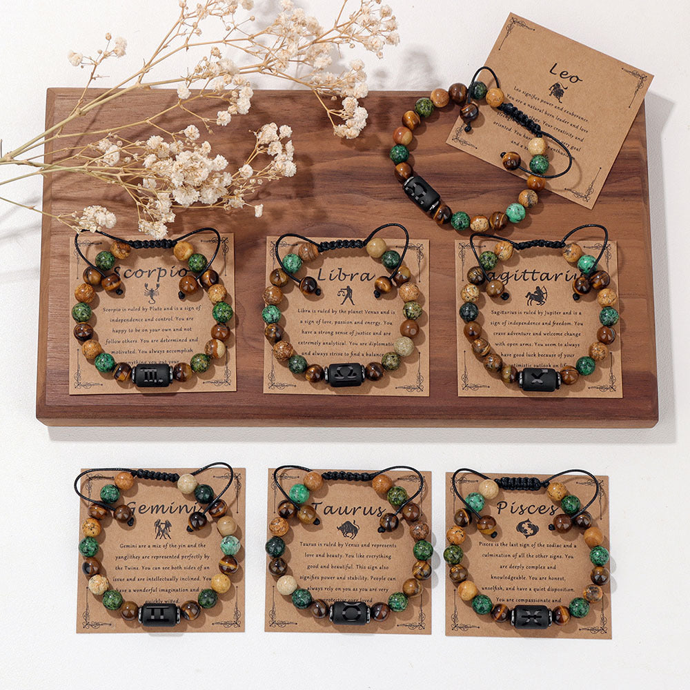12 Constellation Woven Men's Retro Natural Stone Bracelet