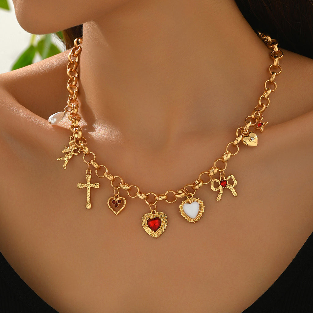 Cross Pendant Fashion Exaggerating Heart-shapaed Necklace Bracelet